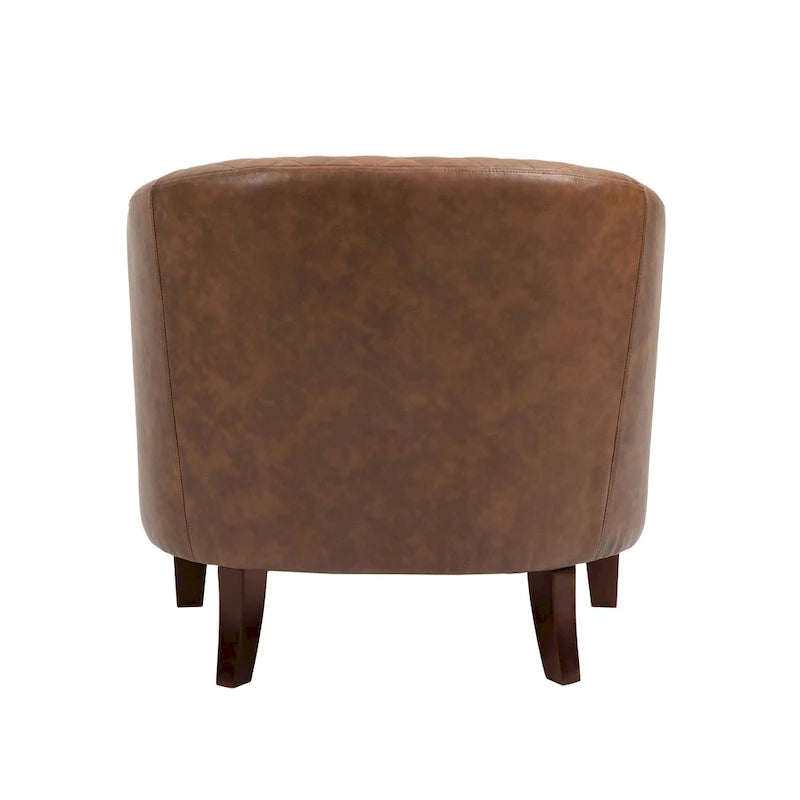 2 Fauteuils d'appoint en cuir végétalien de style tonneau avec garniture cloutée