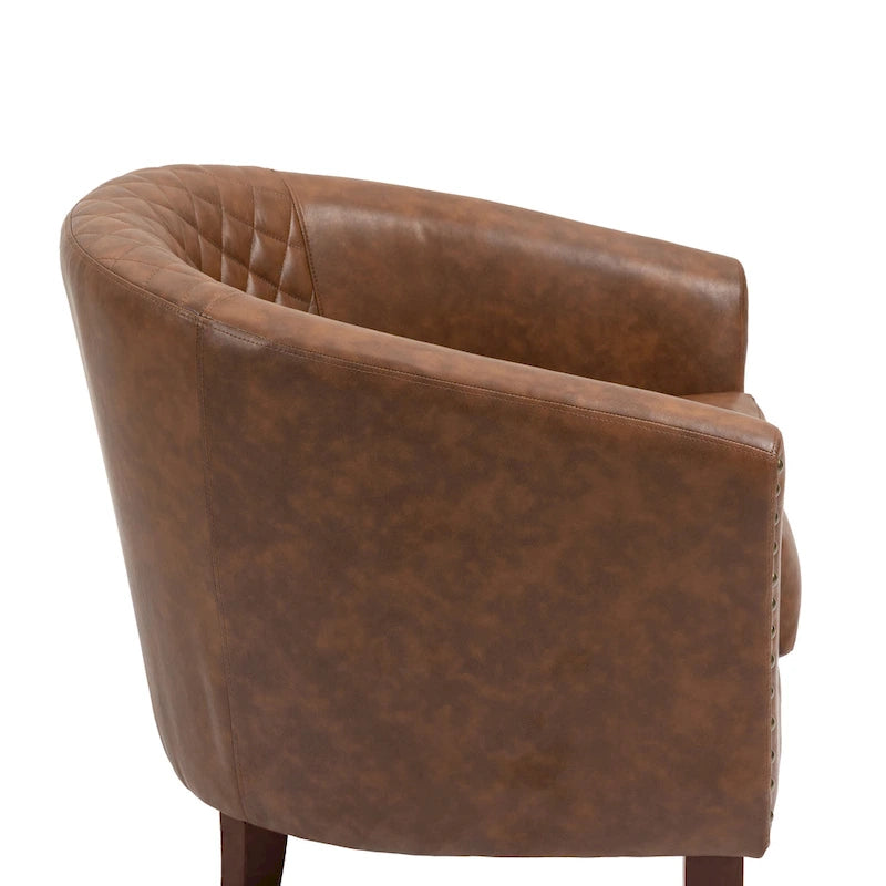 2 Fauteuils d'appoint en cuir végétalien de style tonneau avec garniture cloutée