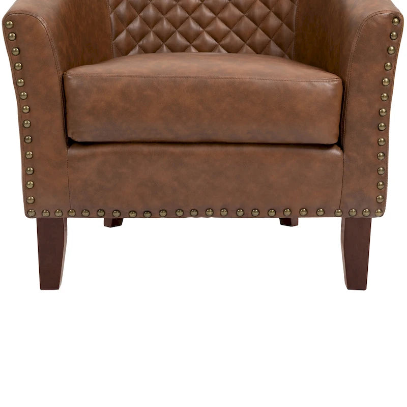 2 Fauteuils d'appoint en cuir végétalien de style tonneau avec garniture cloutée