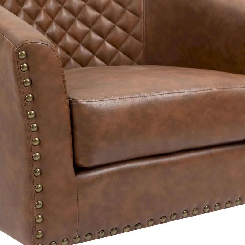 2 Fauteuils d'appoint en cuir végétalien de style tonneau avec garniture cloutée