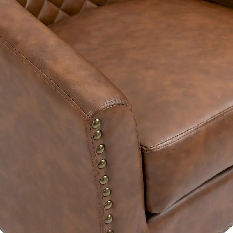 2 Fauteuils d'appoint en cuir végétalien de style tonneau avec garniture cloutée