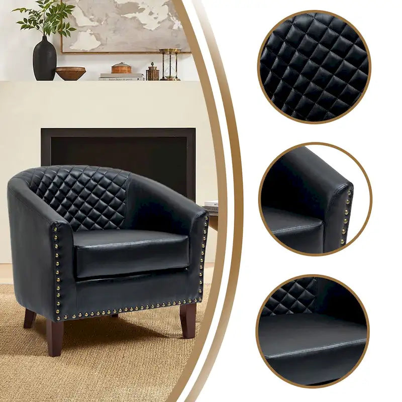 2 Fauteuils d'appoint en cuir végétalien de style tonneau avec garniture cloutée