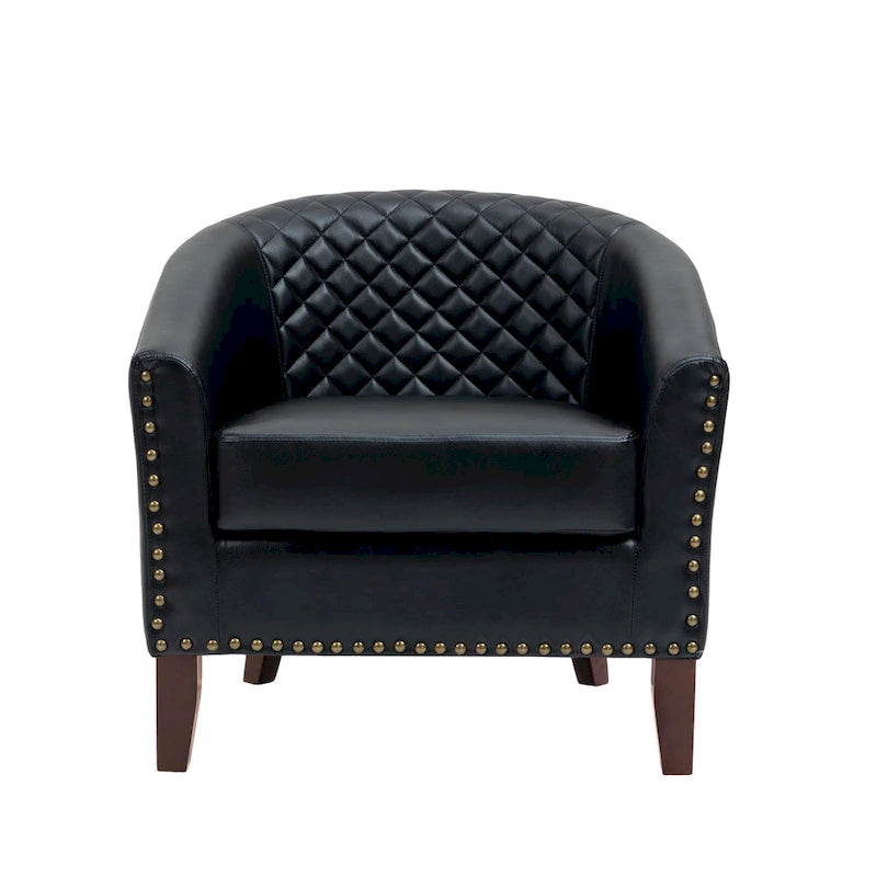 2 Fauteuils d'appoint en cuir végétalien de style tonneau avec garniture cloutée