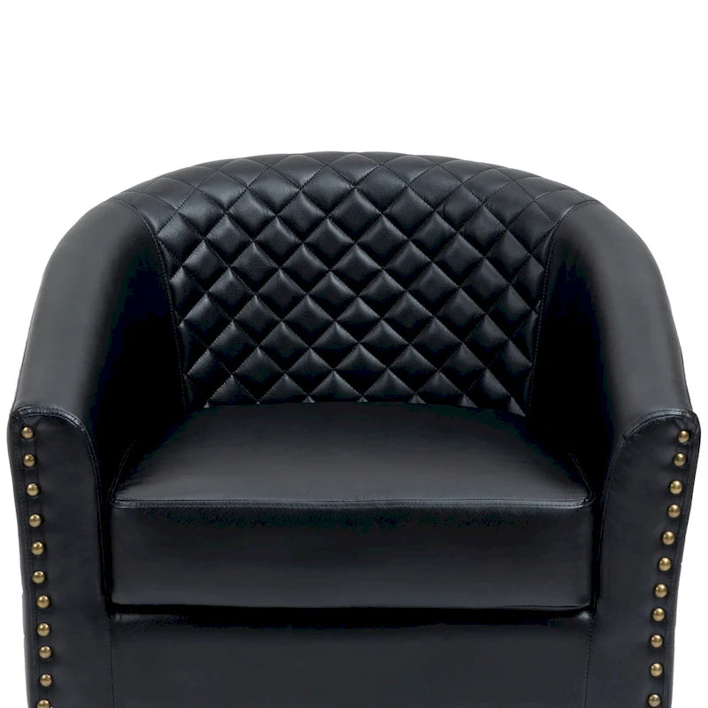 2 Fauteuils d'appoint en cuir végétalien de style tonneau avec garniture cloutée