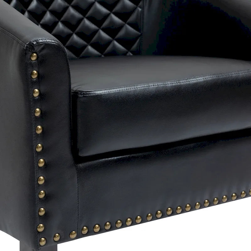 2 Fauteuils d'appoint en cuir végétalien de style tonneau avec garniture cloutée