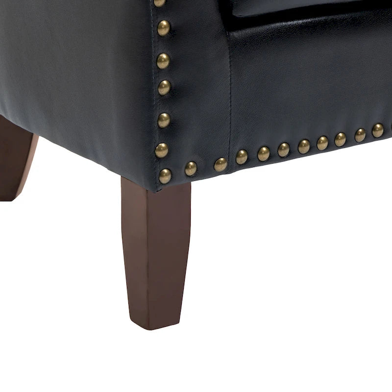 2 Fauteuils d'appoint en cuir végétalien de style tonneau avec garniture cloutée