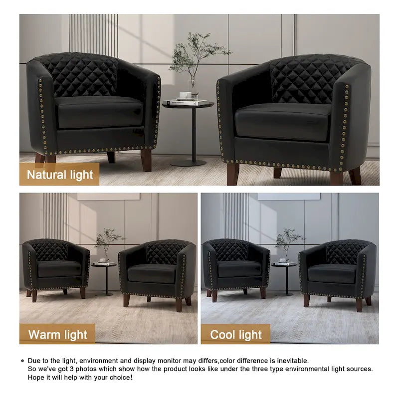 2 Fauteuils d'appoint en cuir végétalien de style tonneau avec garniture cloutée