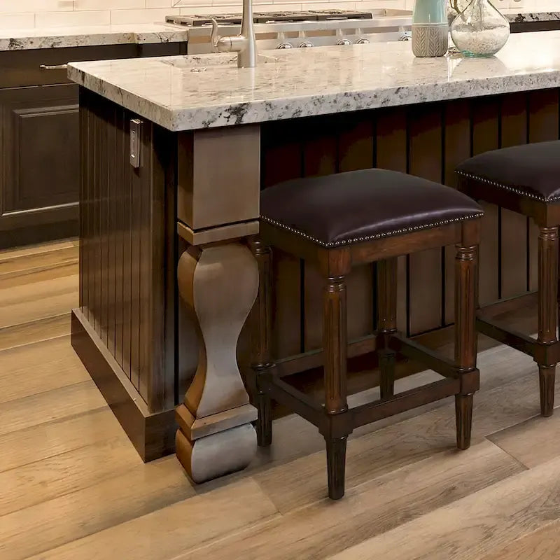 Tabouret de bar carré en bois massif avec assise rembourrée