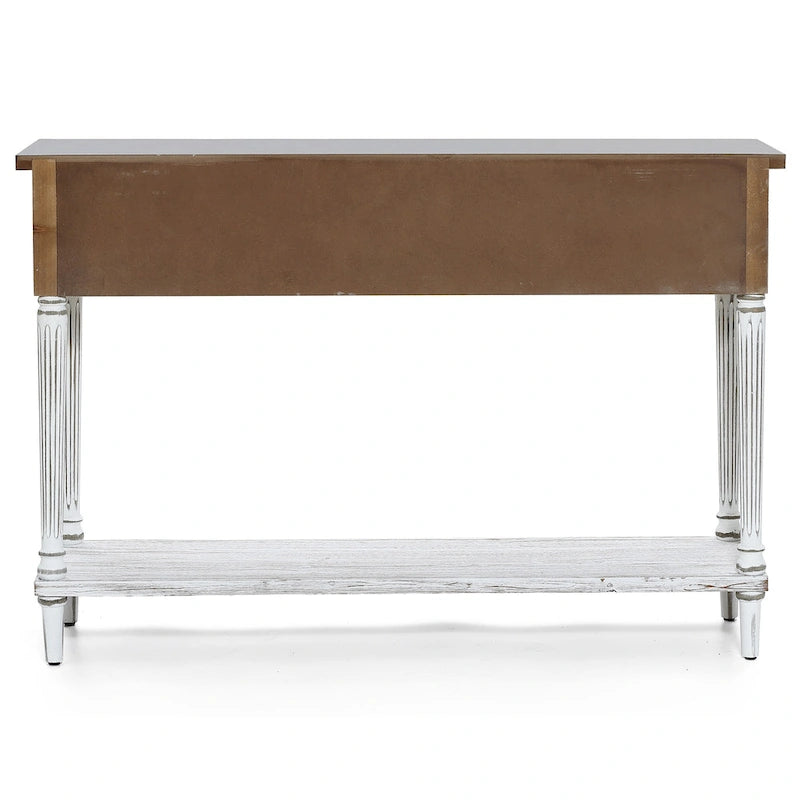Console de ferme en bois et métal vieilli à 3 tiroirs