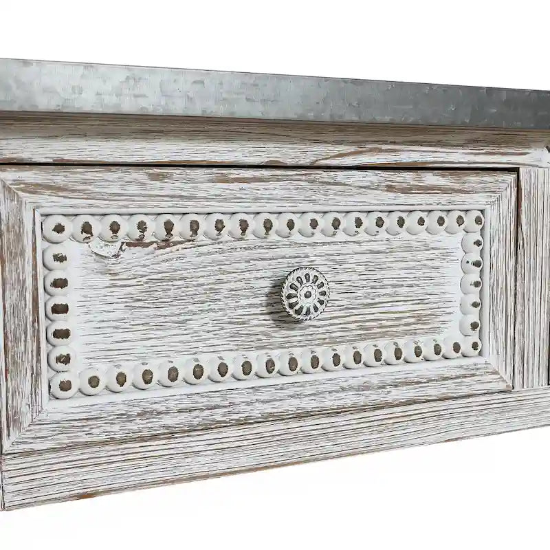 Console de ferme en bois et métal vieilli à 3 tiroirs