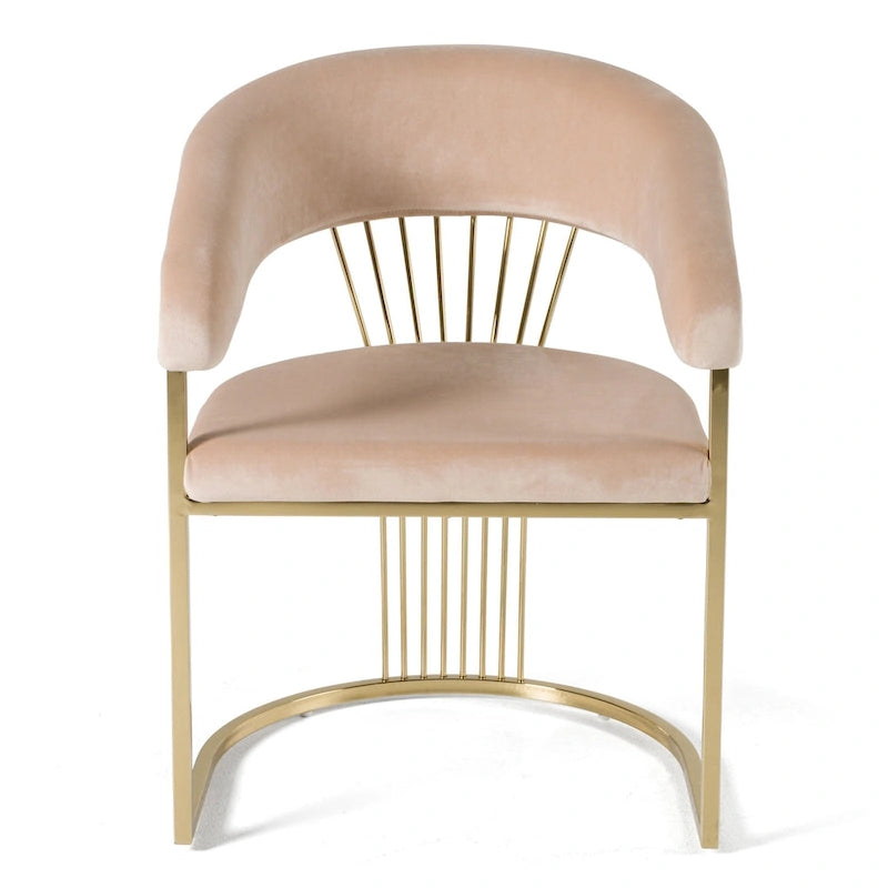 Chaise de salle à manger moderne en velours beige et or