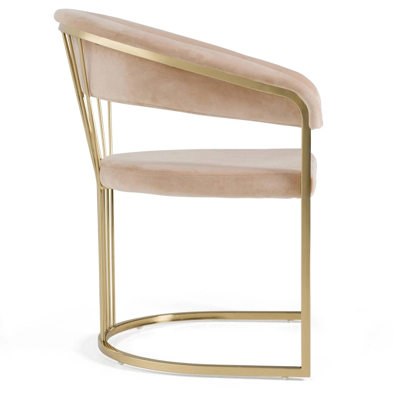 Chaise de salle à manger moderne en velours beige et or
