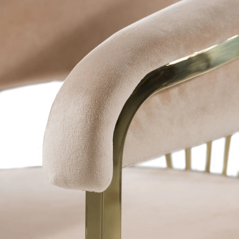 Chaise de salle à manger moderne en velours beige et or