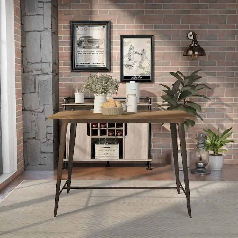 Table de salle à manger industrielle marron de 137 cm à hauteur de comptoir