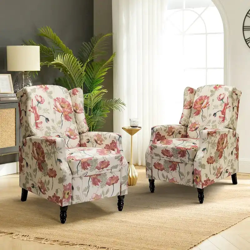 Lot de 2 fauteuils inclinables manuels Mid-Century Modern avec dossier à oreilles