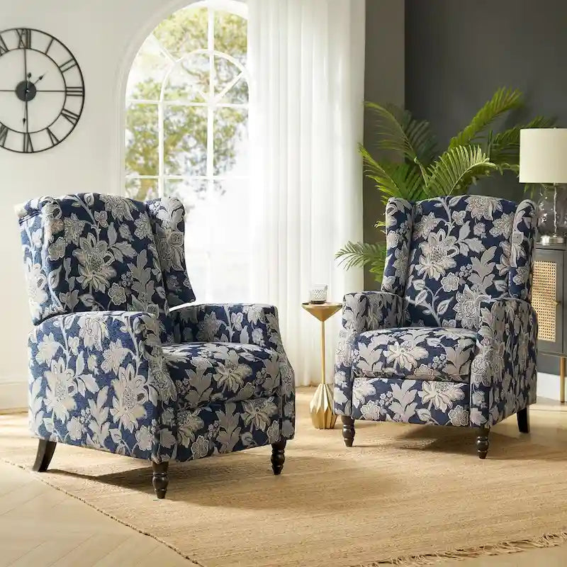 Lot de 2 fauteuils inclinables manuels Mid-Century Modern avec dossier à oreilles