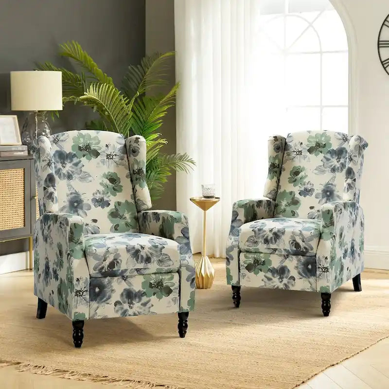 Lot de 2 fauteuils inclinables manuels Mid-Century Modern avec dossier à oreilles