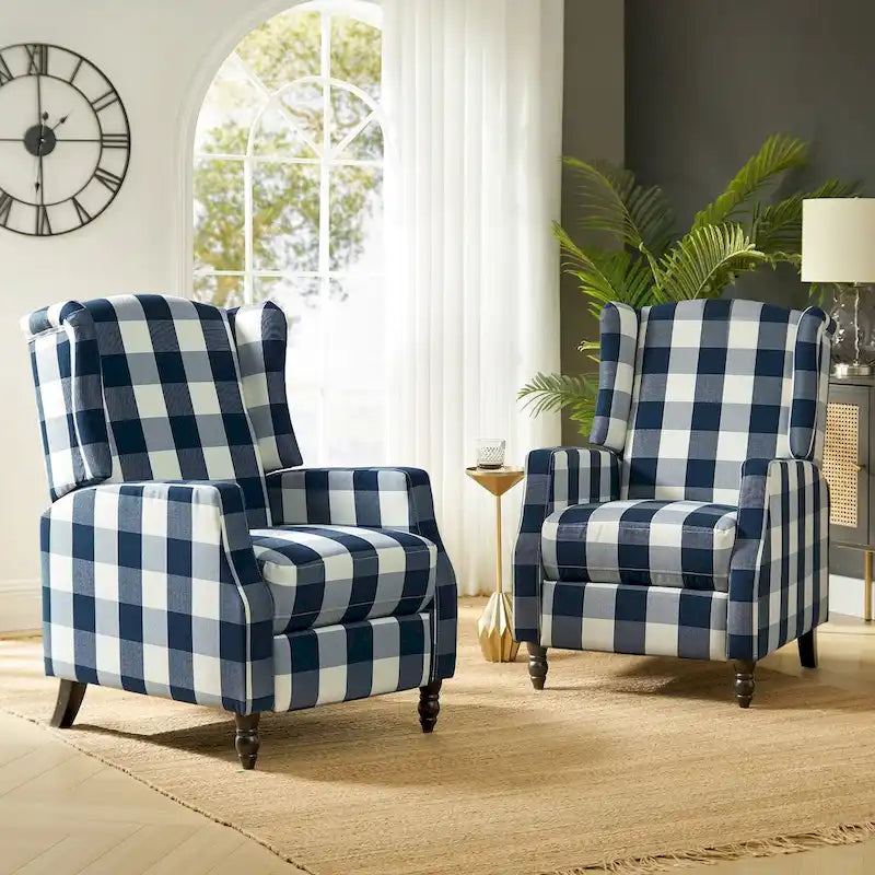 Lot de 2 fauteuils inclinables manuels Mid-Century Modern avec dossier à oreilles