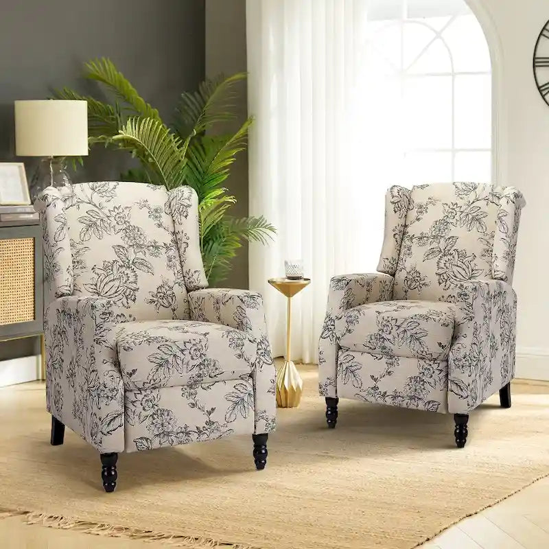 Lot de 2 fauteuils inclinables manuels Mid-Century Modern avec dossier à oreilles