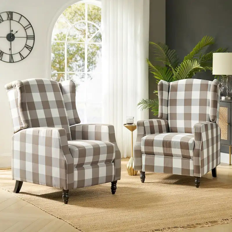 Lot de 2 fauteuils inclinables manuels Mid-Century Modern avec dossier à oreilles