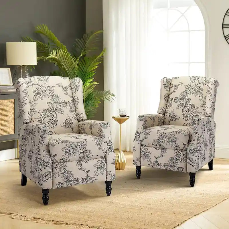 Lot de 2 fauteuils inclinables manuels Mid-Century Modern avec dossier à oreilles