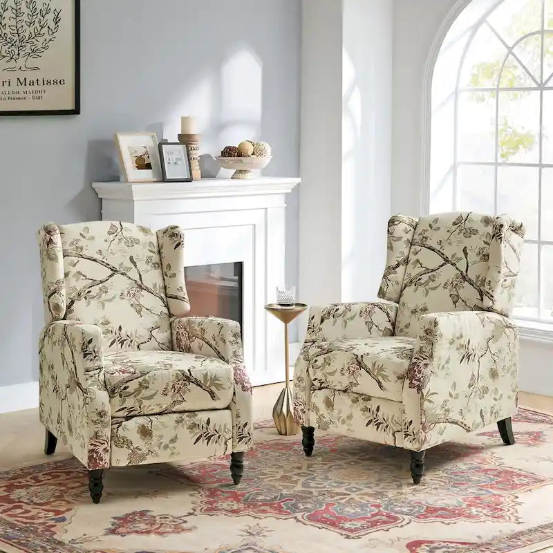 Lot de 2 fauteuils inclinables manuels Mid-Century Modern avec dossier à oreilles