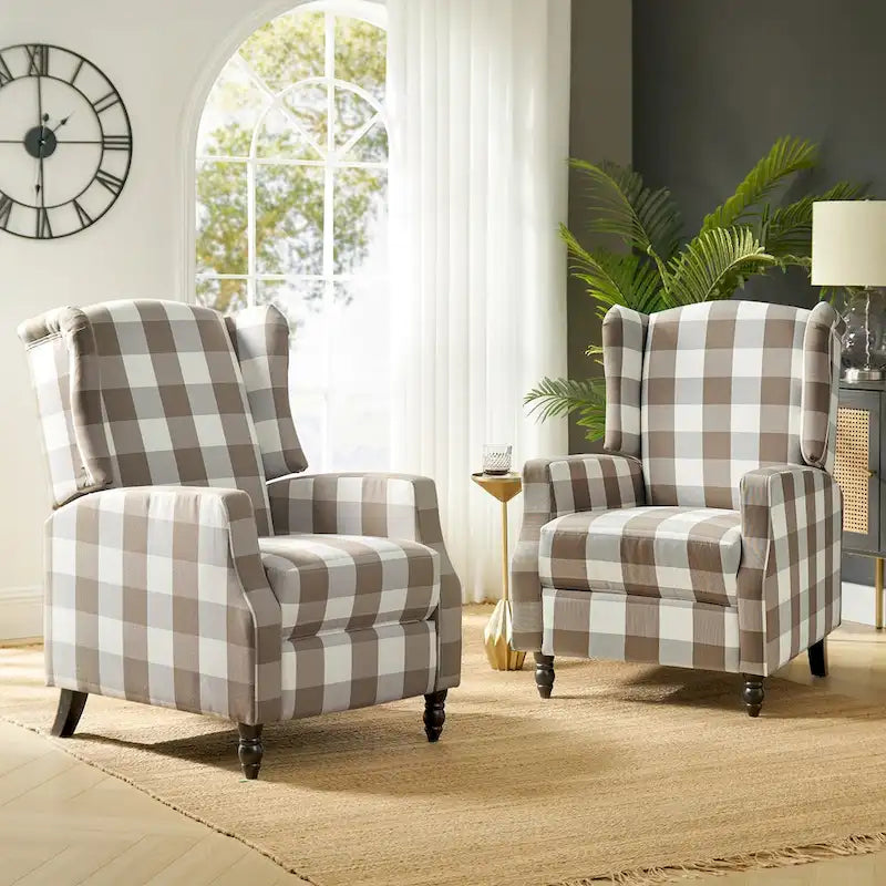 Lot de 2 fauteuils inclinables manuels Mid-Century Modern avec dossier à oreilles