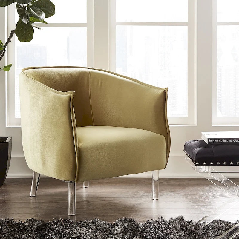 Chaise d'appoint à dossier incurvé en velours et pieds en acrylique