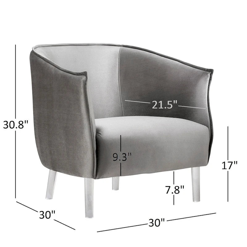 Chaise d'appoint à dossier incurvé en velours et pieds en acrylique