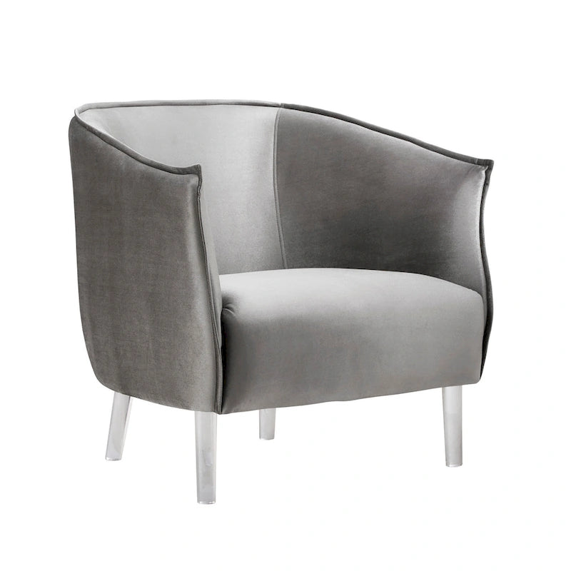 Chaise d'appoint à dossier incurvé en velours et pieds en acrylique