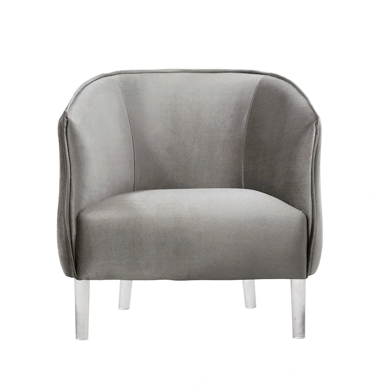 Chaise d'appoint à dossier incurvé en velours et pieds en acrylique