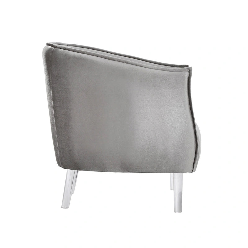 Chaise d'appoint à dossier incurvé en velours et pieds en acrylique
