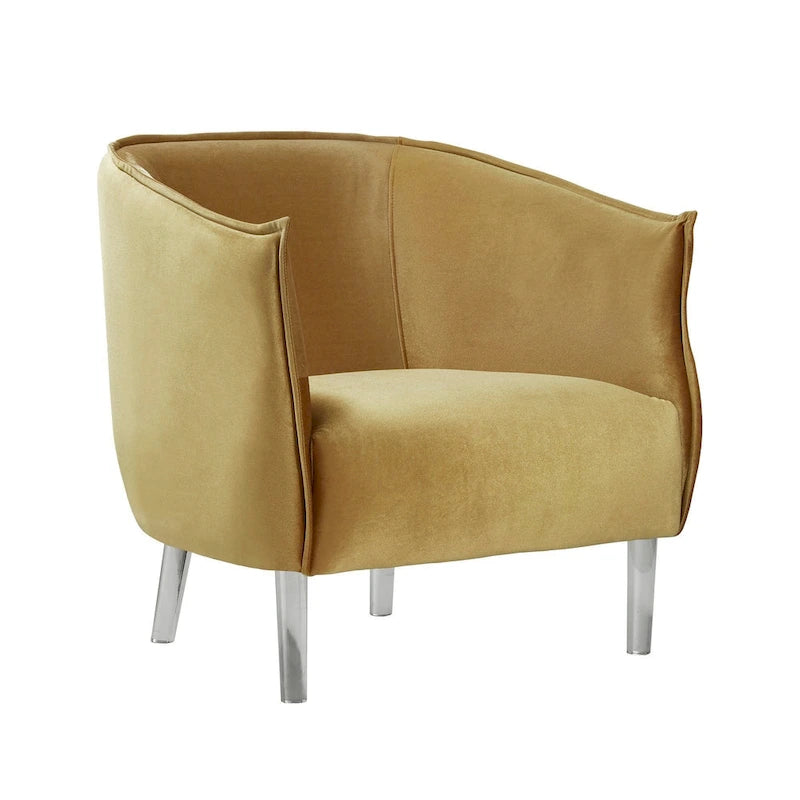 Chaise d'appoint à dossier incurvé en velours et pieds en acrylique