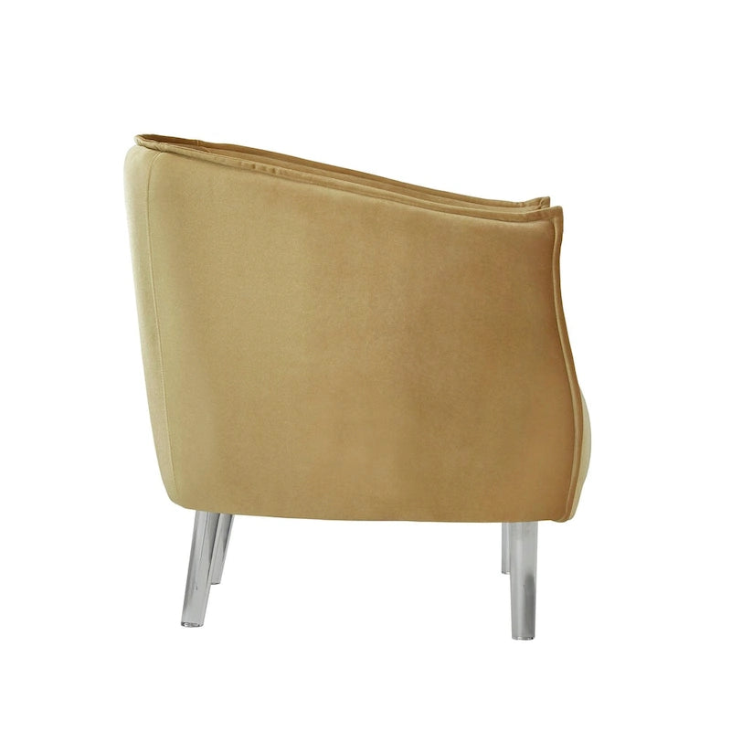 Chaise d'appoint à dossier incurvé en velours et pieds en acrylique