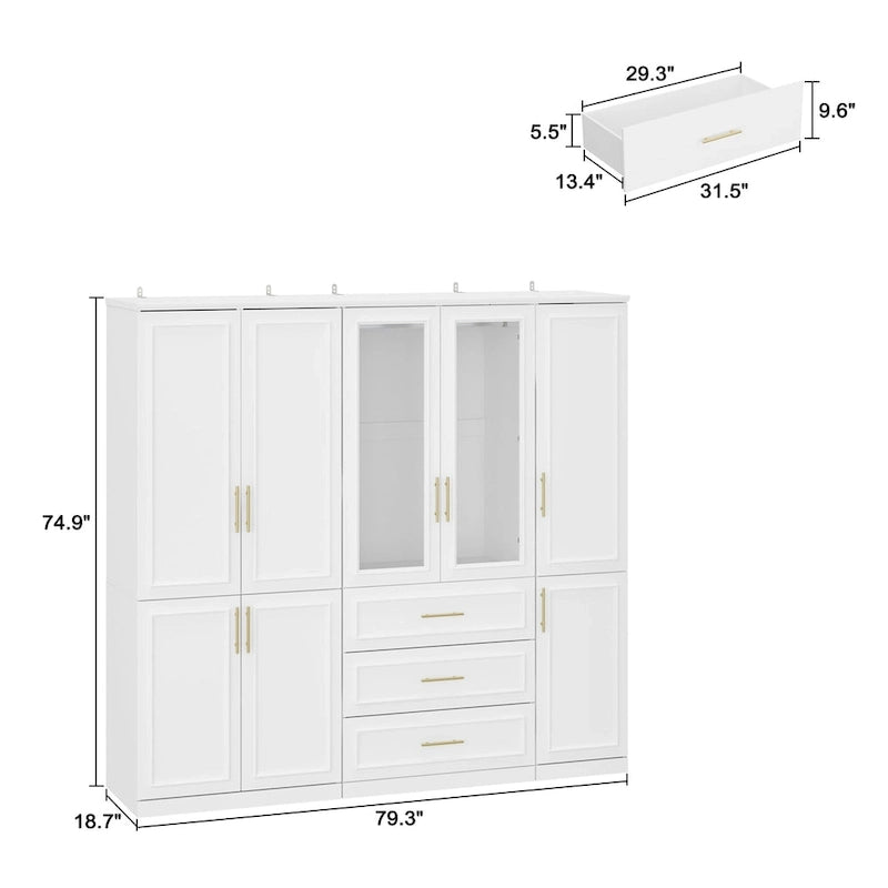 Armoire et penderie modulaires de 74,8 po (H), organisateur de placard de rangement, blanc