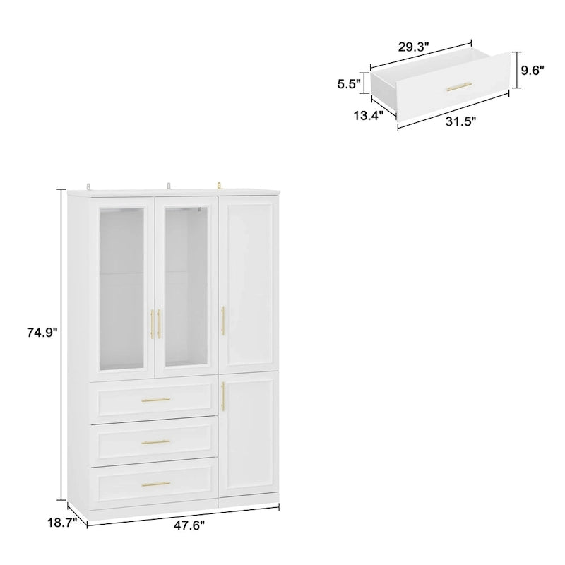 Armoire et penderie modulaires de 74,8 po (H), organisateur de placard de rangement, blanc