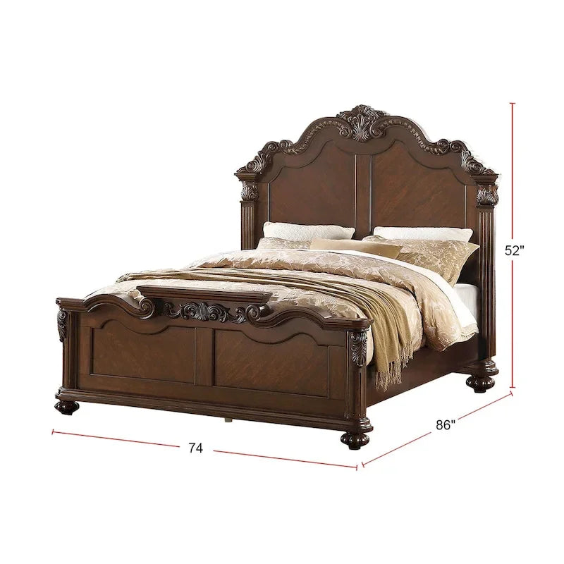 Lit en bois finition merisier foncé