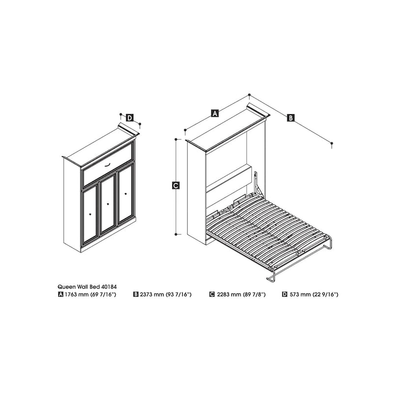Lit escamotable Queen 70W polyvalent pour pièce multifonctionnelle