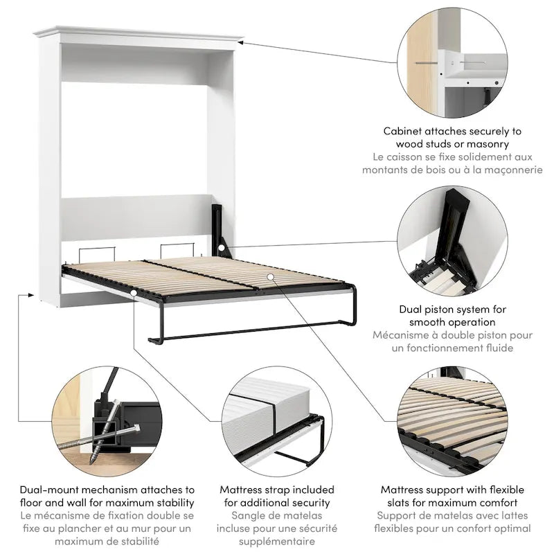 Lit escamotable Queen 70W polyvalent pour pièce multifonctionnelle