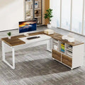 Bureau de direction en L de 63 pouces avec meuble de rangement réversible et tiroirs de rangement