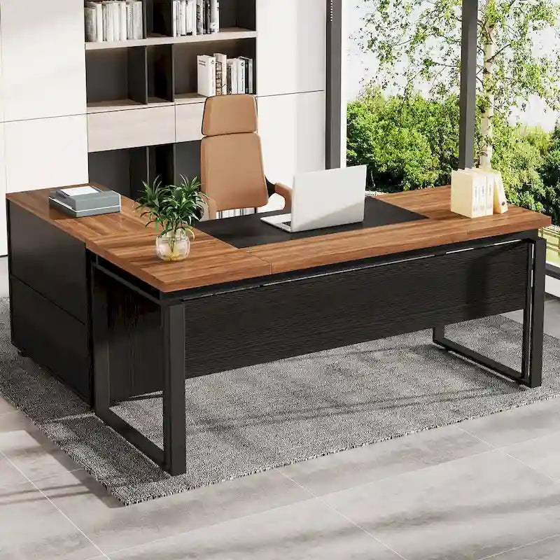 Bureau de direction en L de 63 pouces avec meuble de rangement réversible et tiroirs de rangement
