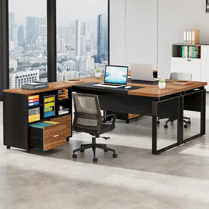 Bureau de direction en L de 63 pouces avec meuble de rangement réversible et tiroirs de rangement