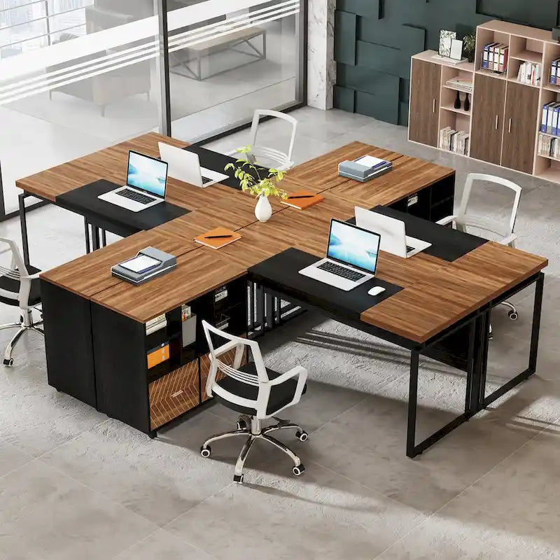 Bureau de direction en L de 63 pouces avec meuble de rangement réversible et tiroirs de rangement