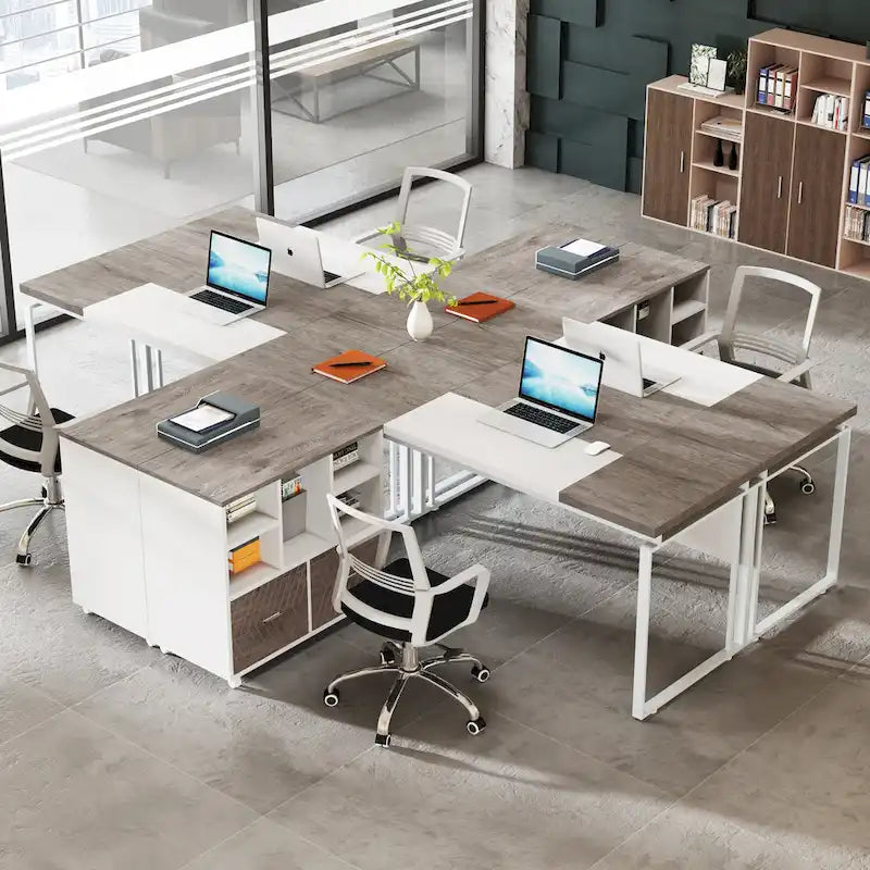 Bureau de direction en L de 63 pouces avec meuble de rangement réversible et tiroirs de rangement