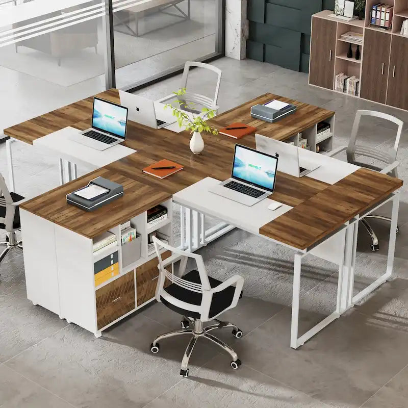 Bureau de direction en L de 63 pouces avec meuble de rangement réversible et tiroirs de rangement