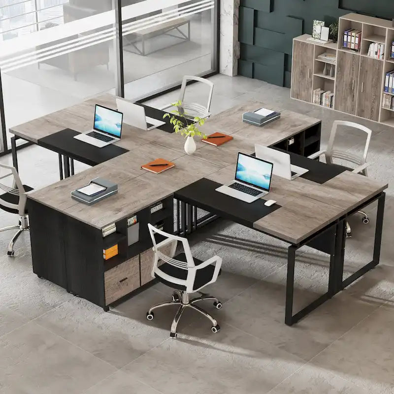 Bureau de direction en L de 63 pouces avec meuble de rangement réversible et tiroirs de rangement