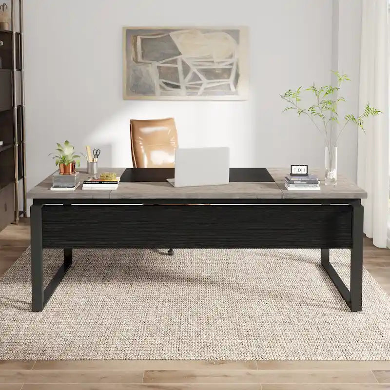 Bureau de direction en L de 63 pouces avec meuble de rangement réversible et tiroirs de rangement