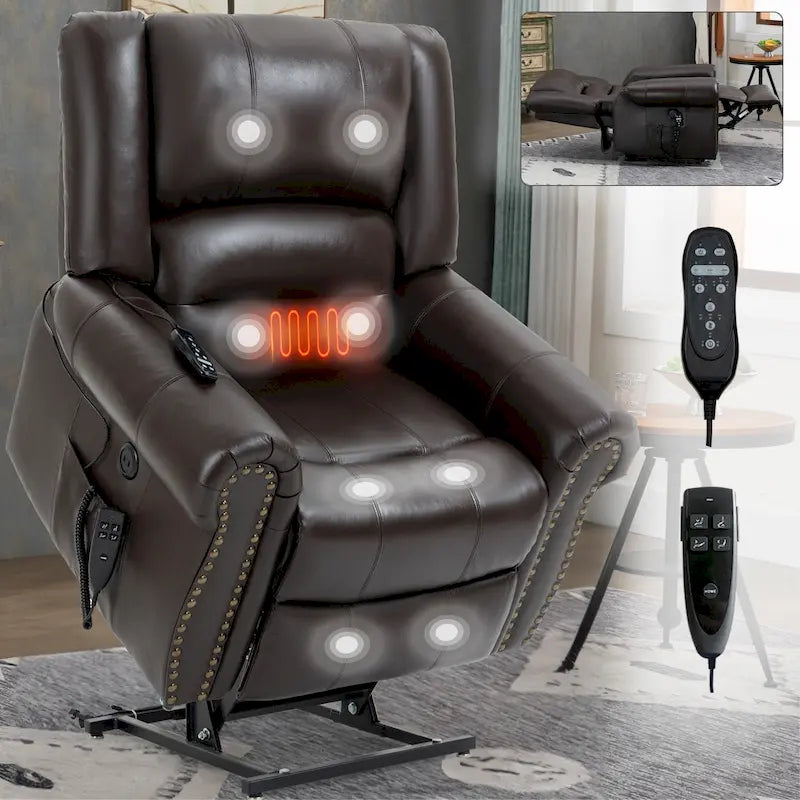 Fauteuil inclinable releveur électrique, Chaleur, Massage, Double moteur, Inclinaison infinie jusqu'à 158 kg, Mécanisme robuste avec ports USB