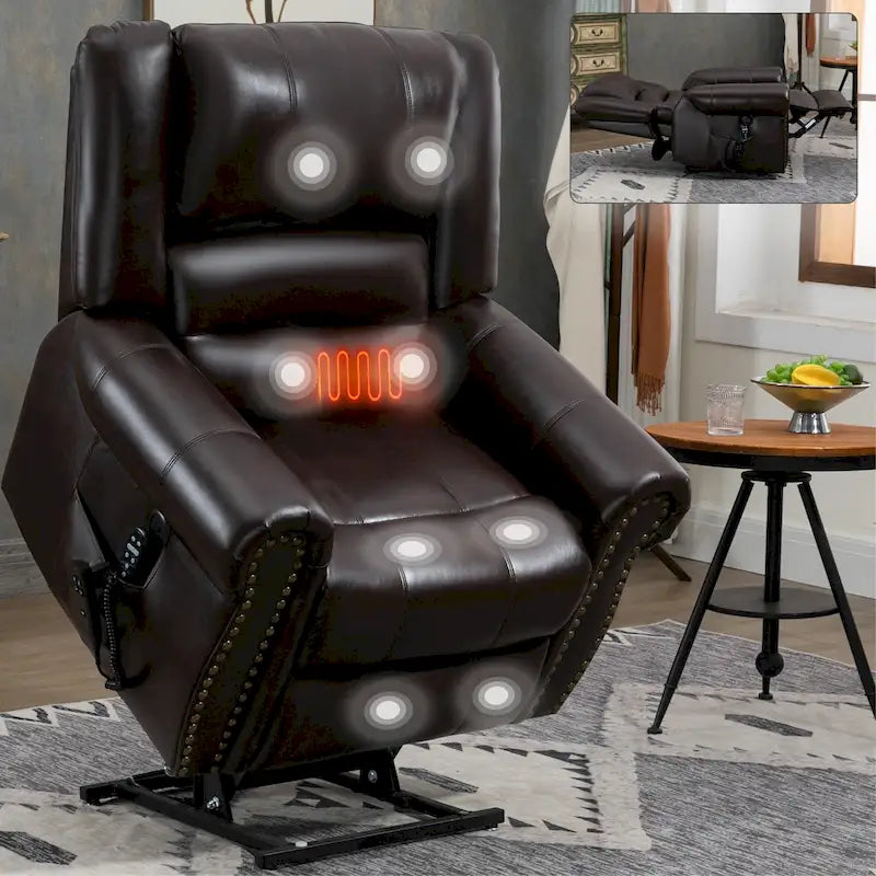 Fauteuil inclinable releveur électrique, Chaleur, Massage, Double moteur, Inclinaison infinie jusqu'à 158 kg, Mécanisme robuste avec ports USB