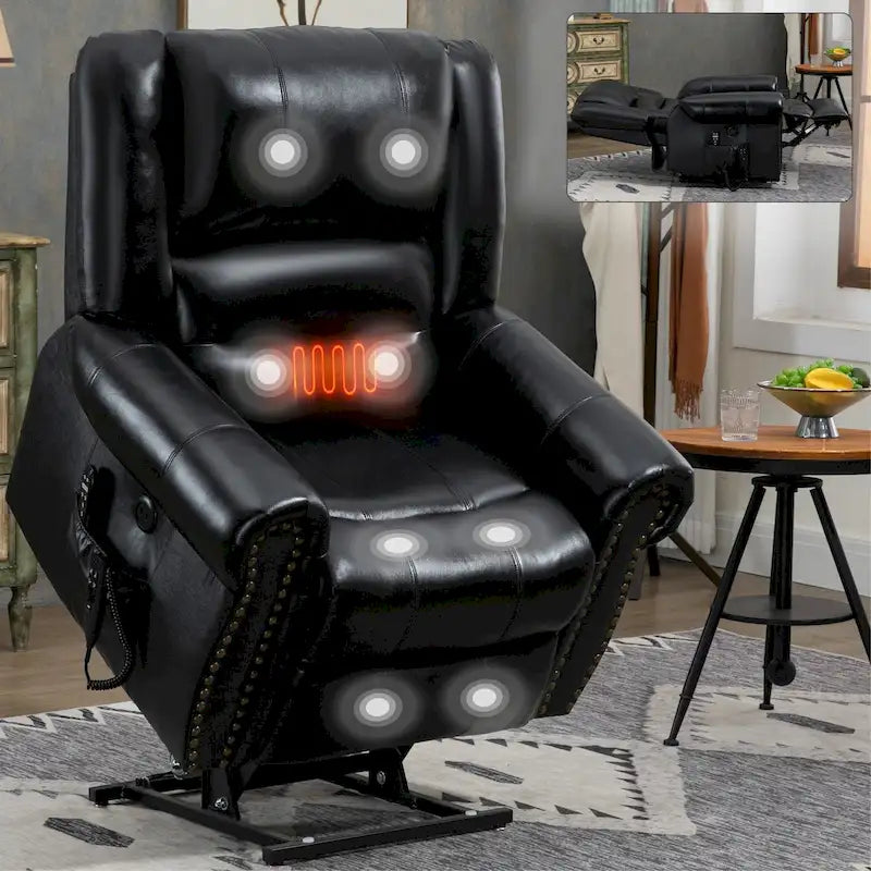 Fauteuil inclinable releveur électrique, Chaleur, Massage, Double moteur, Inclinaison infinie jusqu'à 158 kg, Mécanisme robuste avec ports USB